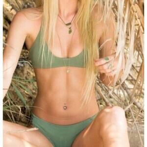 MIDORI BIKINIS Brazilian Swimwear Bottoms Olive Green Tavarua Size XL